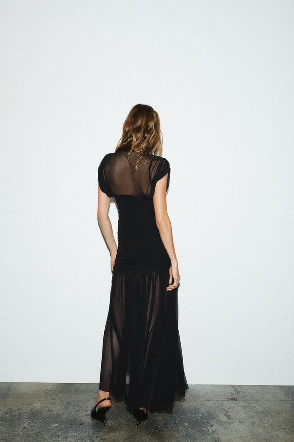 Vestido midi drapeado combinado