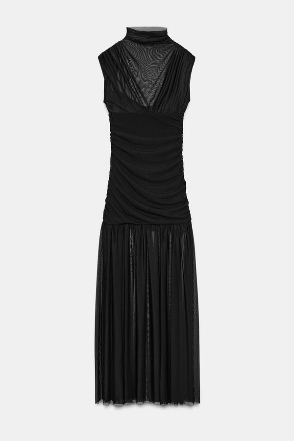 Vestido midi drapeado combinado