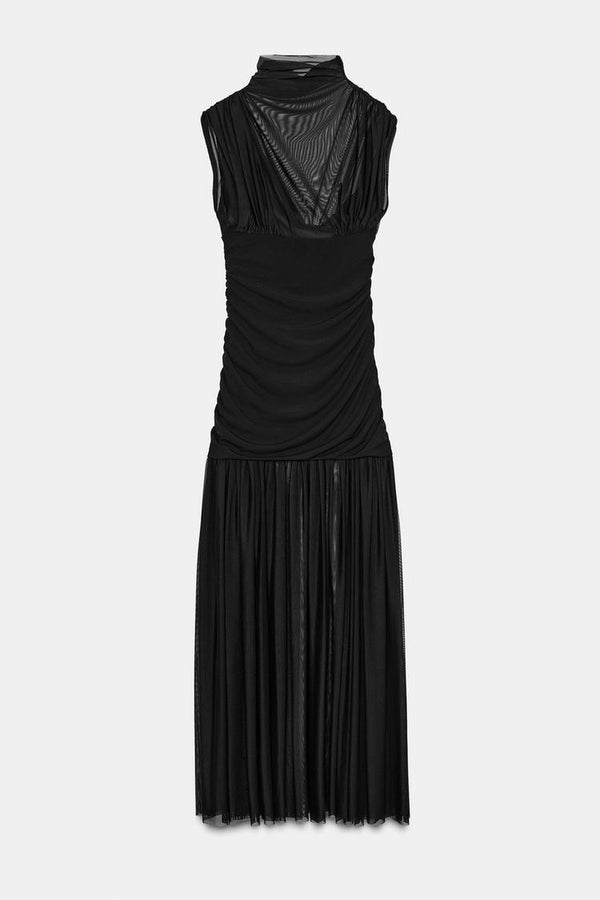 Vestido midi drapeado combinado